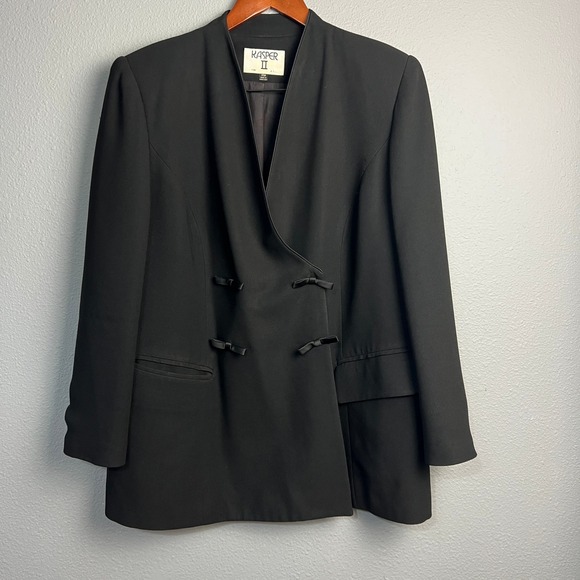 Kasper II A.S.L Black Dressy Classy Blazer Jacket Plus Sz 14W Bow Detail Career - Picture 1 of 12